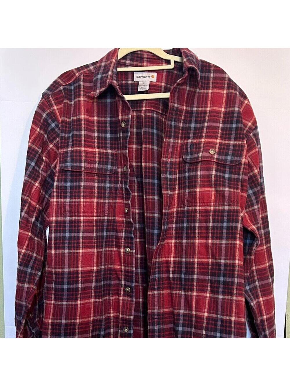 Men's Carhartt red plaid 100% Cotton button up shirt, Sz L